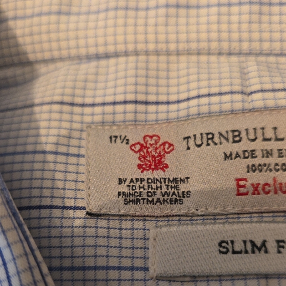 Turnbull & Asser White and Blue Check Dress Shirt - Picture 3 of 7